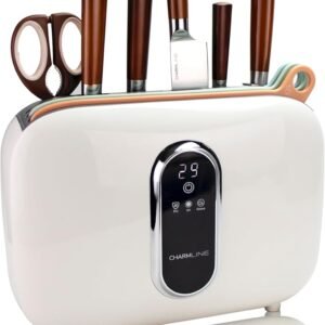 Charmline Smart Cutting Board and Knife Set with Holder. Double Cleaning and Drying Function. Space Saving Smart Home Gadgets. Keeping Kitchen Clean and Tidy. Brown